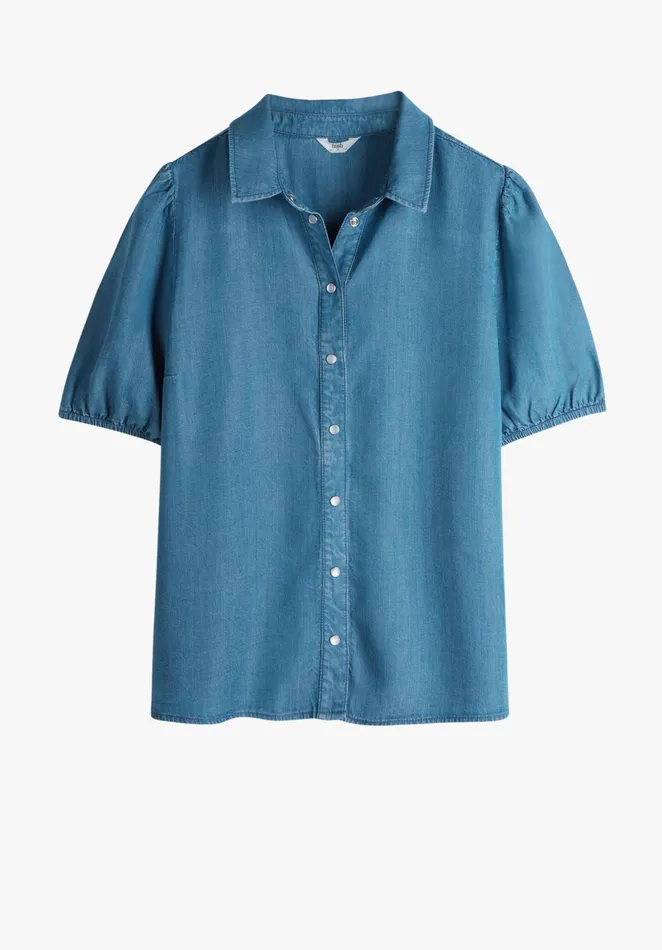 Shirts and Blouses Women Hush Dion Short Sleeve Denim Shirt Light Blue