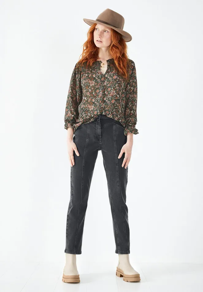Shirts and Blouses Women Hush Lana Shirred Blouse Floral Khakibrown