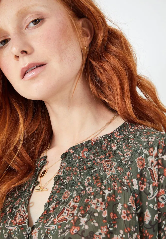 Shirts and Blouses Women Hush Lana Shirred Blouse Floral Khakibrown