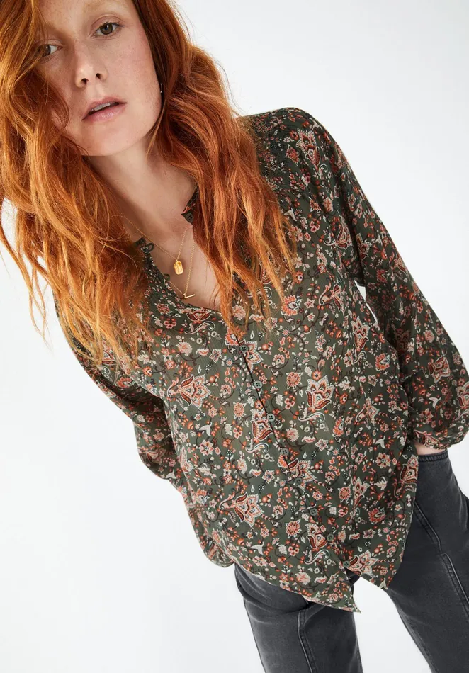 Shirts and Blouses Women Hush Lana Shirred Blouse Floral Khakibrown