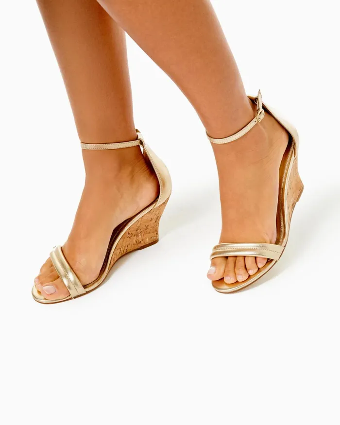 Shoes Women Lilly Pulitzer Jenna Wedge Gold Metallic