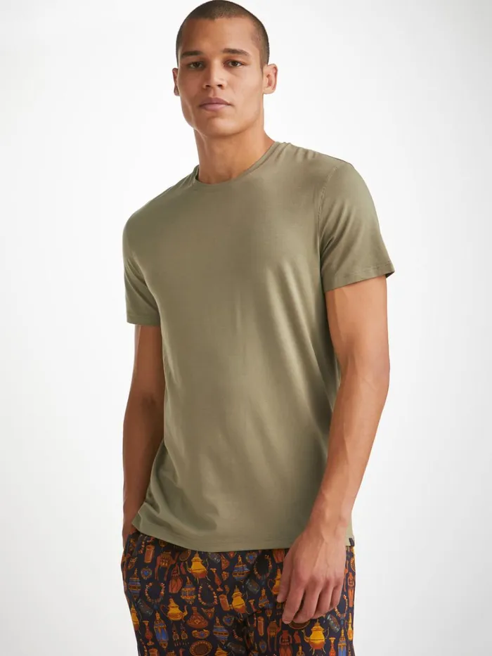 Short Sleeve TShirts Men Derek Rose TShirt Basel Micro Modal Stretch Khaki