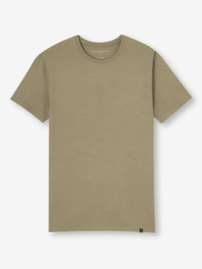 Short Sleeve TShirts Men Derek Rose TShirt Basel Micro Modal Stretch Khaki