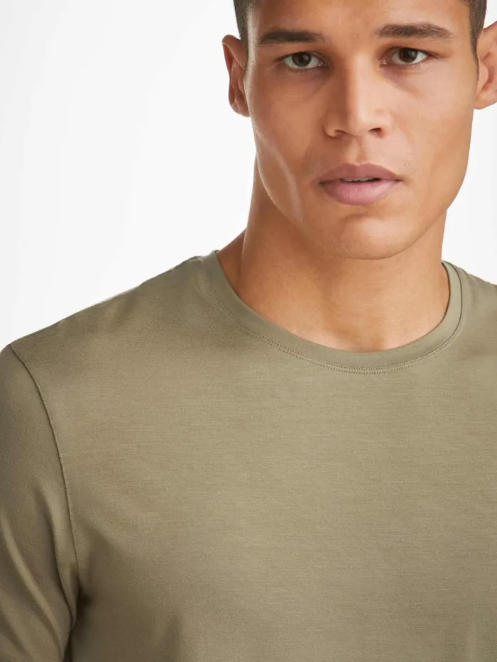Short Sleeve TShirts Men Derek Rose TShirt Basel Micro Modal Stretch Khaki