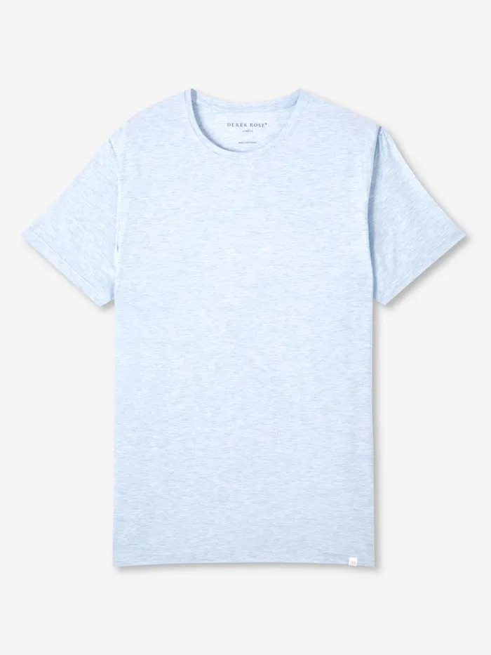 Short Sleeve TShirts Men Derek Rose TShirt Ethan Micro Modal Stretch Light Blue Marl