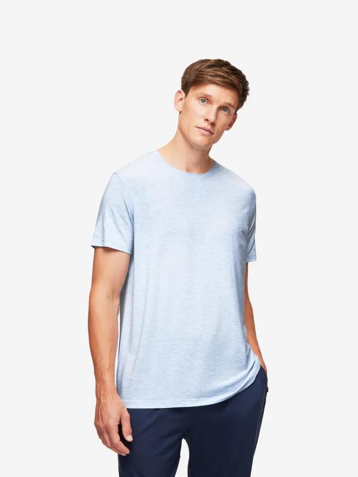 Short Sleeve TShirts Men Derek Rose TShirt Ethan Micro Modal Stretch Light Blue Marl