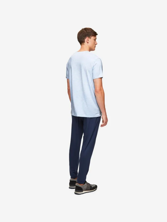 Short Sleeve TShirts Men Derek Rose TShirt Ethan Micro Modal Stretch Light Blue Marl