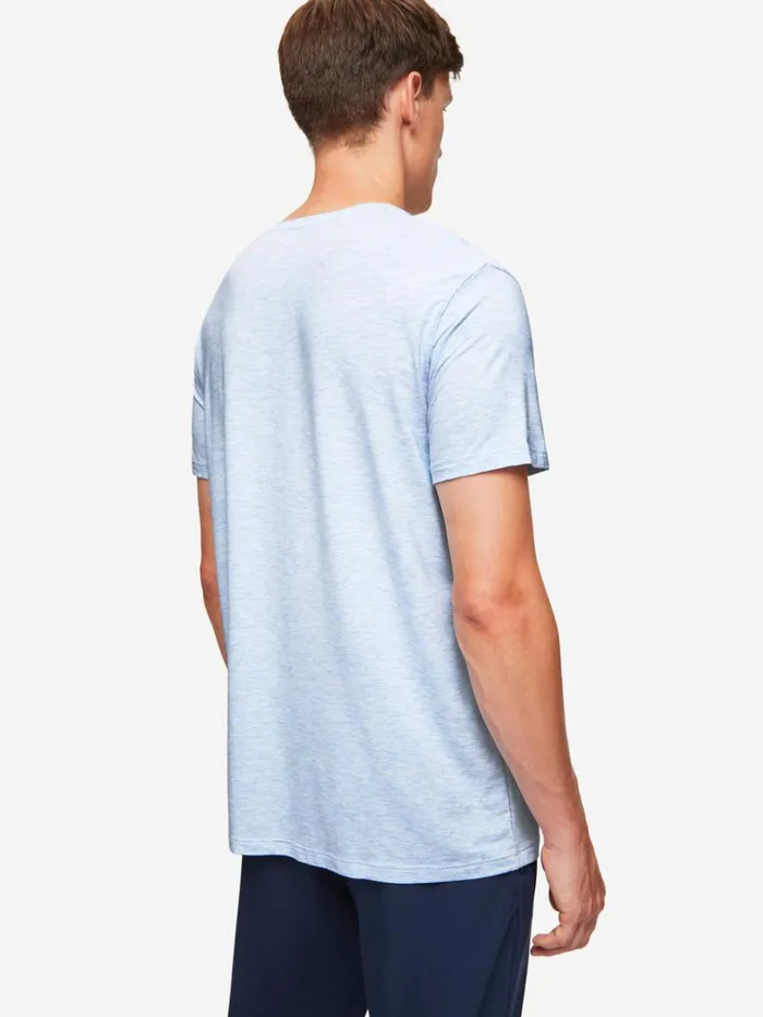 Short Sleeve TShirts Men Derek Rose TShirt Ethan Micro Modal Stretch Light Blue Marl