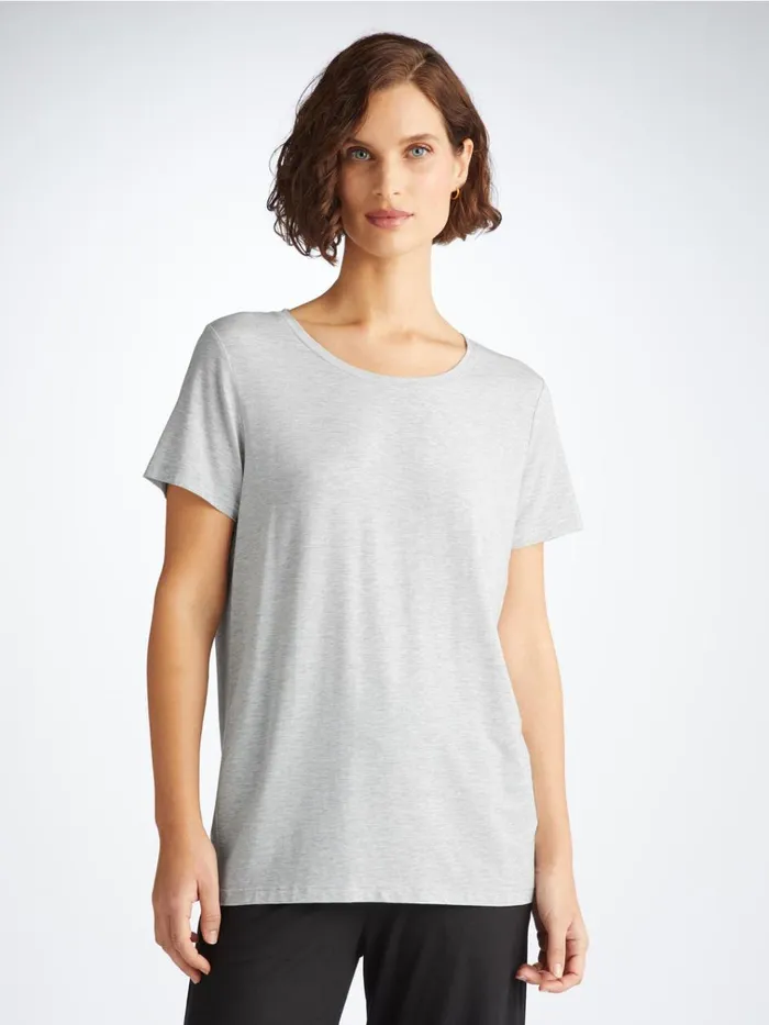 Short Sleeve TShirts Women Derek Rose TShirt Ethan Micro Modal Stretch Silver Marl