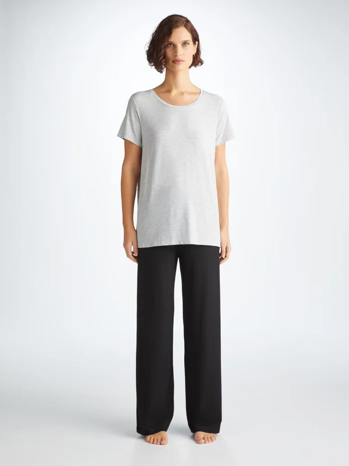 Short Sleeve TShirts Women Derek Rose TShirt Ethan Micro Modal Stretch Silver Marl
