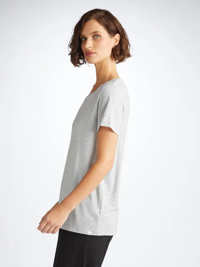 Short Sleeve TShirts Women Derek Rose TShirt Ethan Micro Modal Stretch Silver Marl