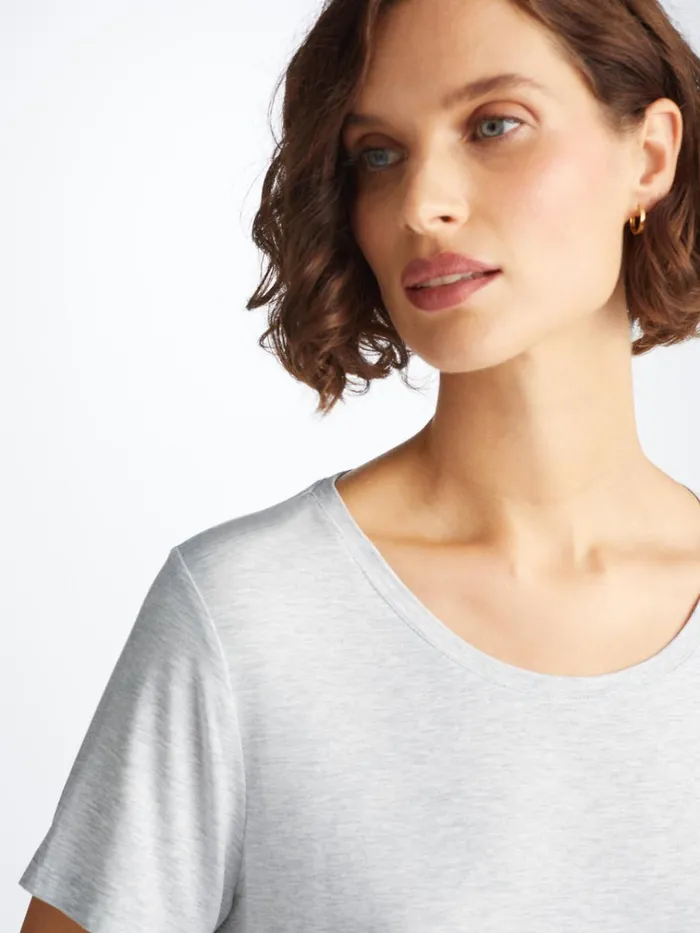 Short Sleeve TShirts Women Derek Rose TShirt Ethan Micro Modal Stretch Silver Marl