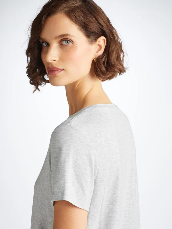 Short Sleeve TShirts Women Derek Rose TShirt Ethan Micro Modal Stretch Silver Marl