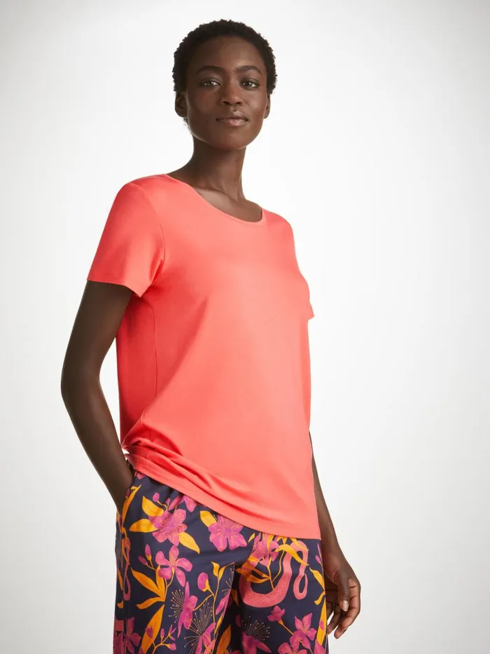 Short Sleeve TShirts Women Derek Rose TShirt Lara Micro Modal Stretch Coral