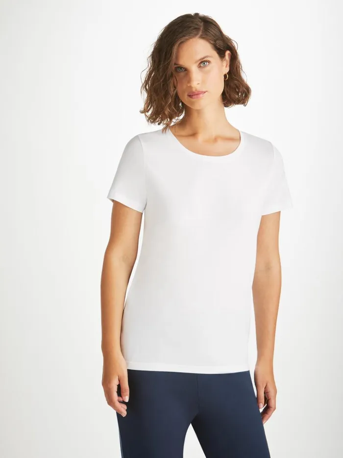 Short Sleeve TShirts Women Derek Rose TShirt Lara Micro Modal Stretch White