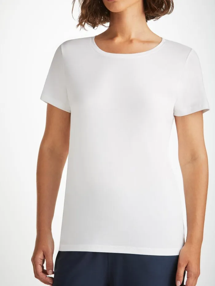 Short Sleeve TShirts Women Derek Rose TShirt Lara Micro Modal Stretch White