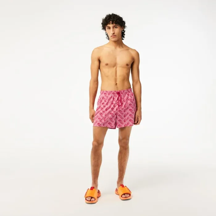 Shorts and Swim Men Lacoste Mens Printed Swim Trunks Red Pink Ay1