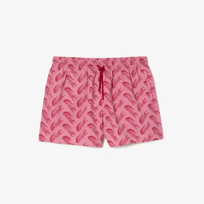 Shorts and Swim Men Lacoste Mens Printed Swim Trunks Red Pink Ay1