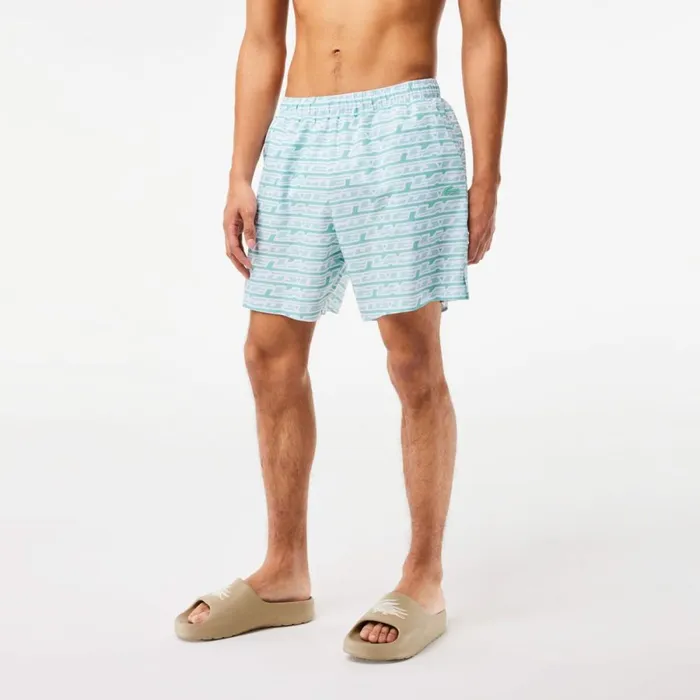 Shorts and Swim Men Lacoste Mens TwoTone Print Swim Trunks Green Light Green Cr5