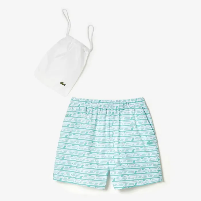 Shorts and Swim Men Lacoste Mens TwoTone Print Swim Trunks Green Light Green Cr5
