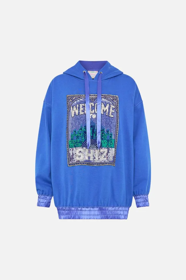 SILK BAND OVERSIZED HOODIE WITH POCKETS BLUE DEFY GRAVITY Defy Gravity Womens Camilla Knitwear