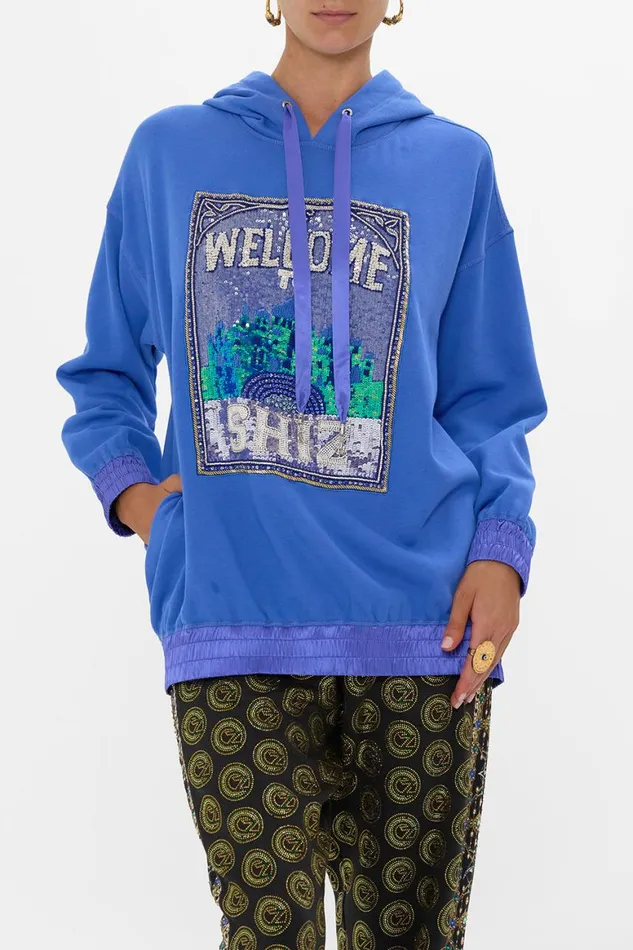SILK BAND OVERSIZED HOODIE WITH POCKETS BLUE DEFY GRAVITY Defy Gravity Womens Camilla Knitwear