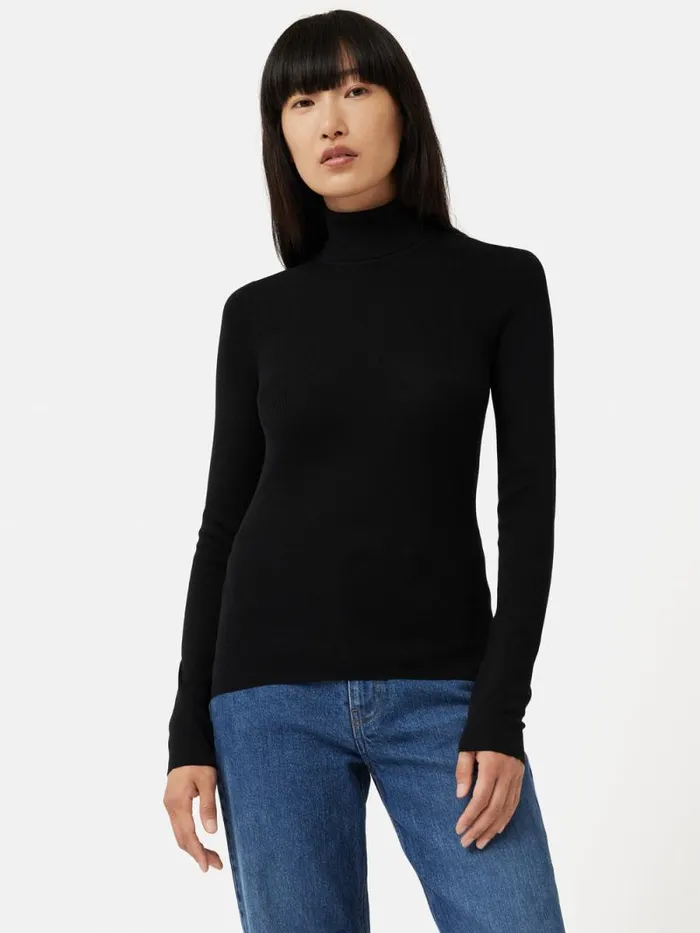 Silk Cotton Polo Jumper Black Women Jigsaw Knitwear and Cashmere