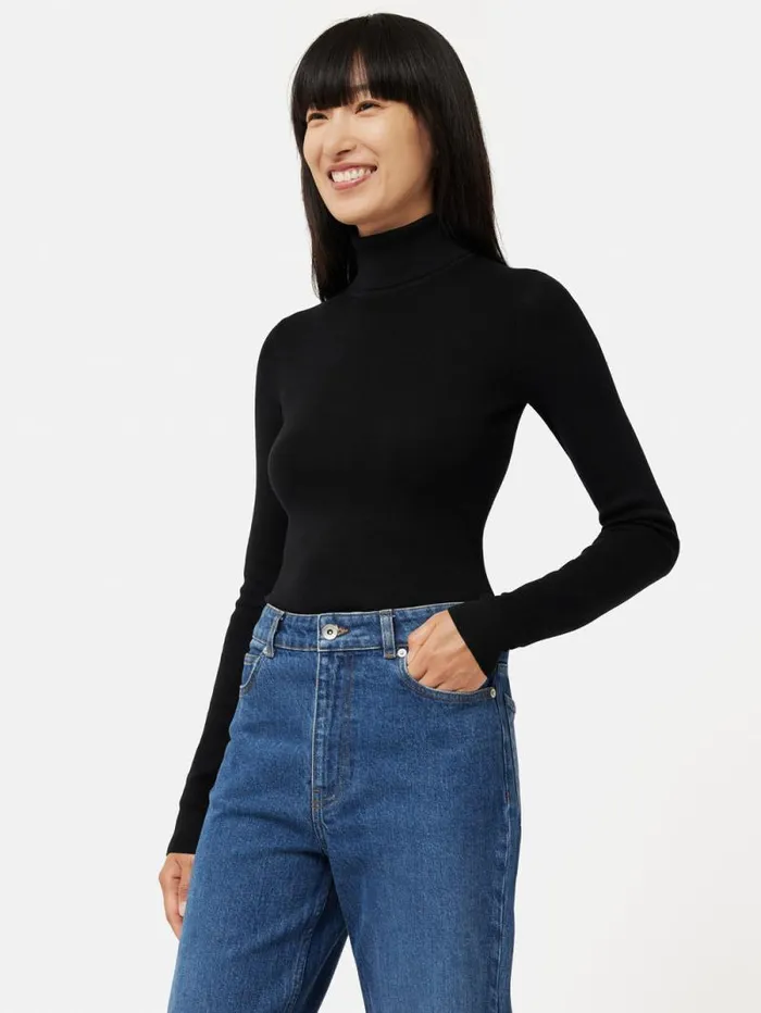 Silk Cotton Polo Jumper Black Women Jigsaw Knitwear and Cashmere