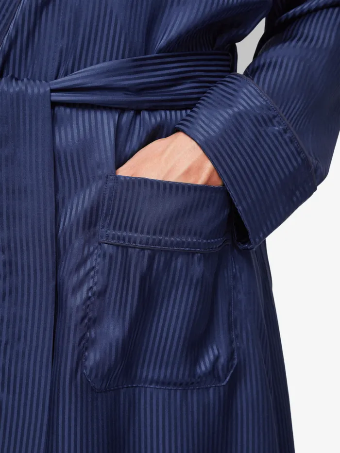 Silk Robes Men Derek Rose Robe Woburn 8 Silk Satin Navy
