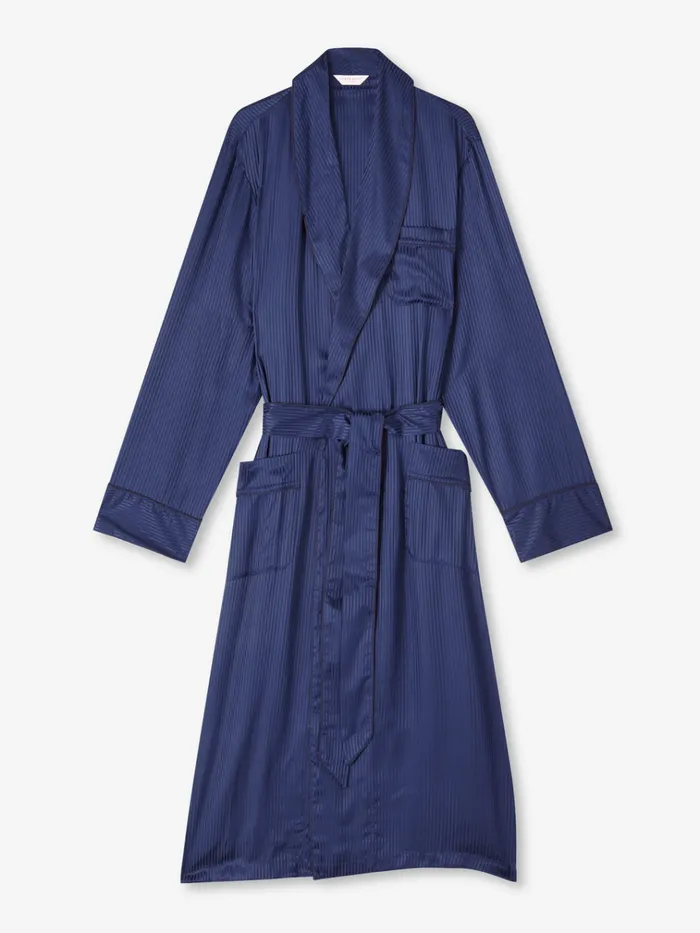 Silk Robes Men Derek Rose Robe Woburn 8 Silk Satin Navy