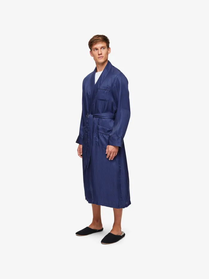 Silk Robes Men Derek Rose Robe Woburn 8 Silk Satin Navy