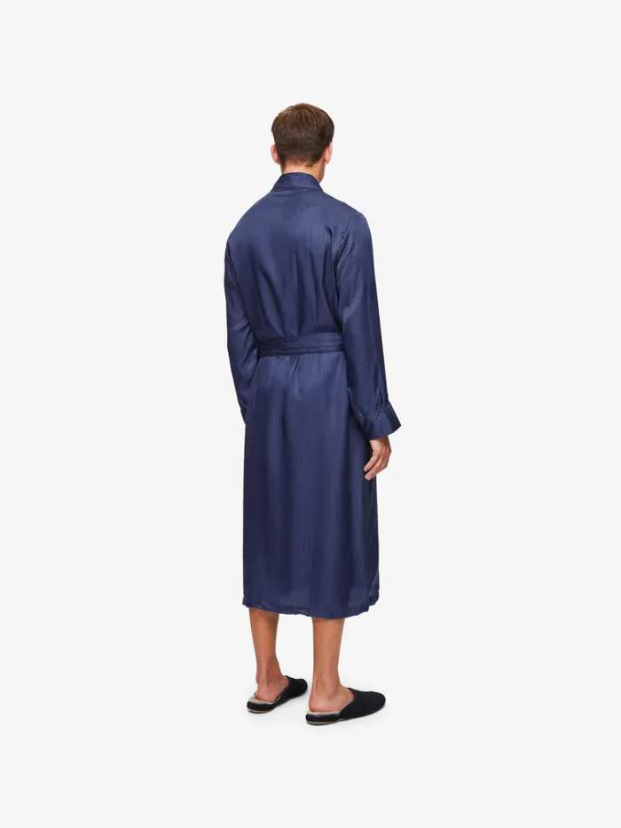 Silk Robes Men Derek Rose Robe Woburn 8 Silk Satin Navy