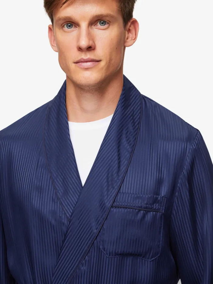 Silk Robes Men Derek Rose Robe Woburn 8 Silk Satin Navy