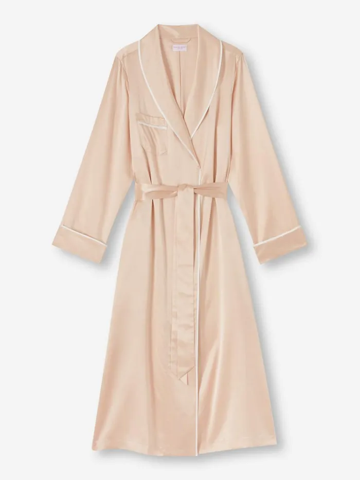 Silk Robes Women Derek Rose Long Robe Bailey Silk Satin Champagne