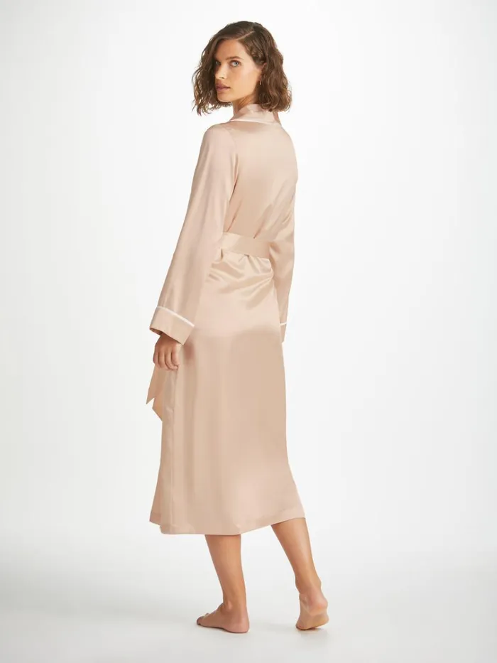 Silk Robes Women Derek Rose Long Robe Bailey Silk Satin Champagne