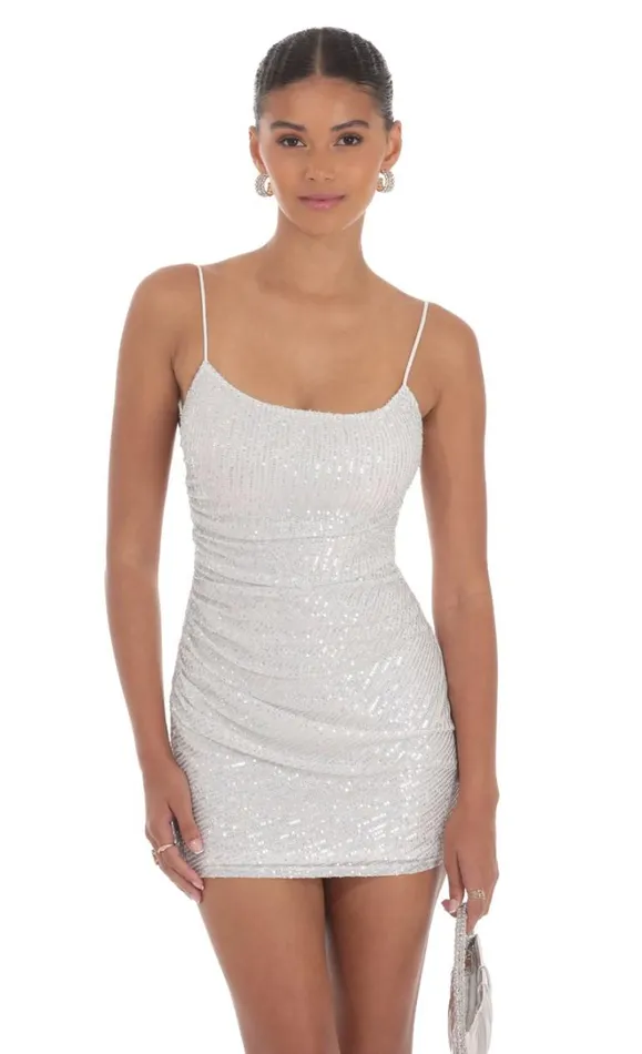 Silver Sequin Bodycon Dress White Women LUCY IN THE SKY Mini Dresses