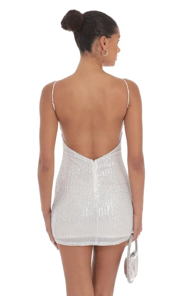 Silver Sequin Bodycon Dress White Women LUCY IN THE SKY Mini Dresses Silver Sequin Bodycon Dress White Women LUCY IN THE SKY Mini Dresses