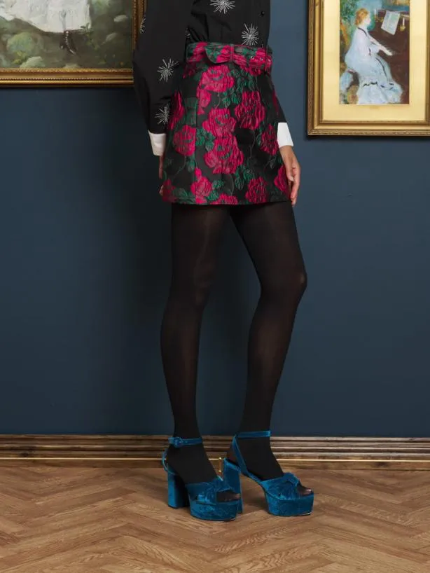 Sister Jane Bottoms Womenswear Baroque Jacquard Mini Skirt Fushia Black