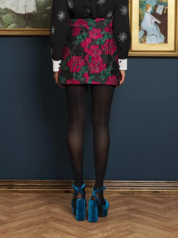 Sister Jane Bottoms Womenswear Baroque Jacquard Mini Skirt Fushia Black