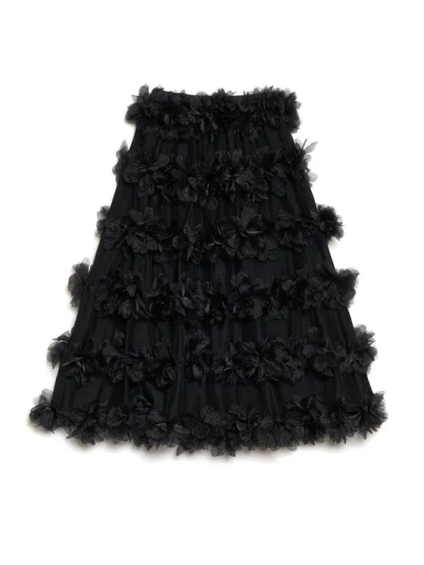 Sister Jane Bottoms Womenswear DREAM Donna Ruffle Flower Midi Skirt Ink Black