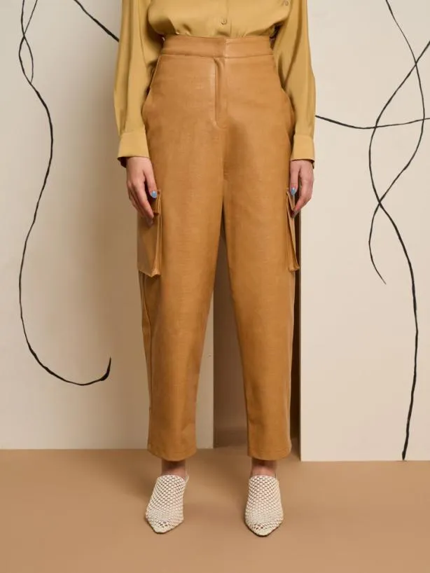 Sister Jane Bottoms Womenswear Ghospell Alexa PU Cargo Trousers Cashew Brown