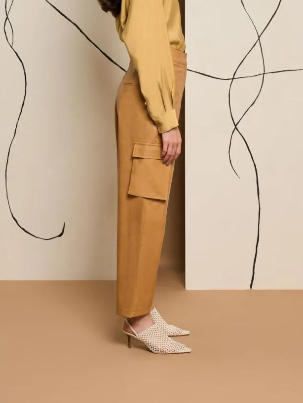 Sister Jane Bottoms Womenswear Ghospell Alexa PU Cargo Trousers Cashew Brown