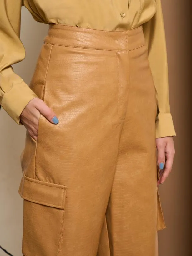 Sister Jane Bottoms Womenswear Ghospell Alexa PU Cargo Trousers Cashew Brown