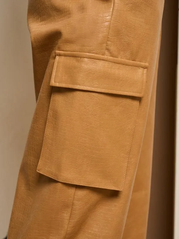 Sister Jane Bottoms Womenswear Ghospell Alexa PU Cargo Trousers Cashew Brown