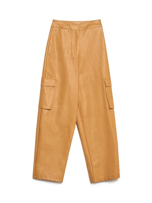 Sister Jane Bottoms Womenswear Ghospell Alexa PU Cargo Trousers Cashew Brown