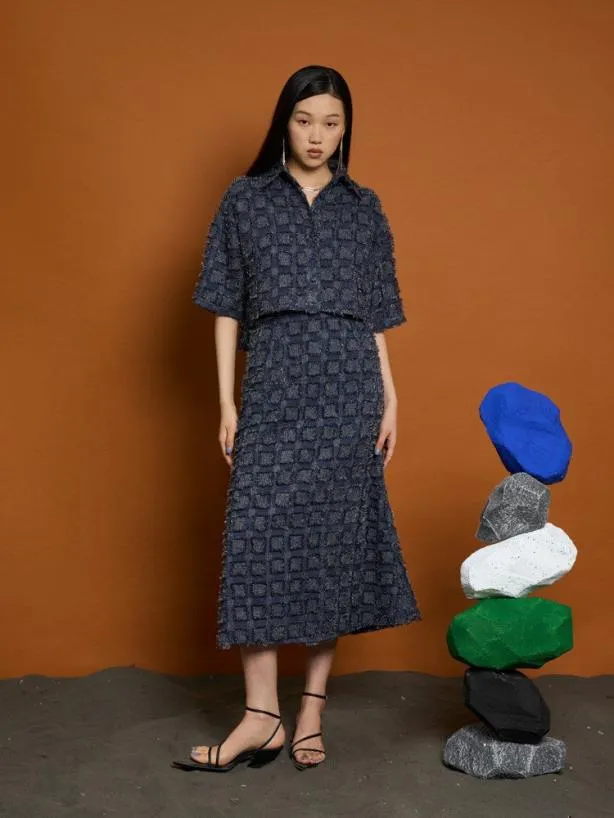 Sister Jane Bottoms Womenswear Ghospell Esther Fray Midi Skirt Aegean Blue