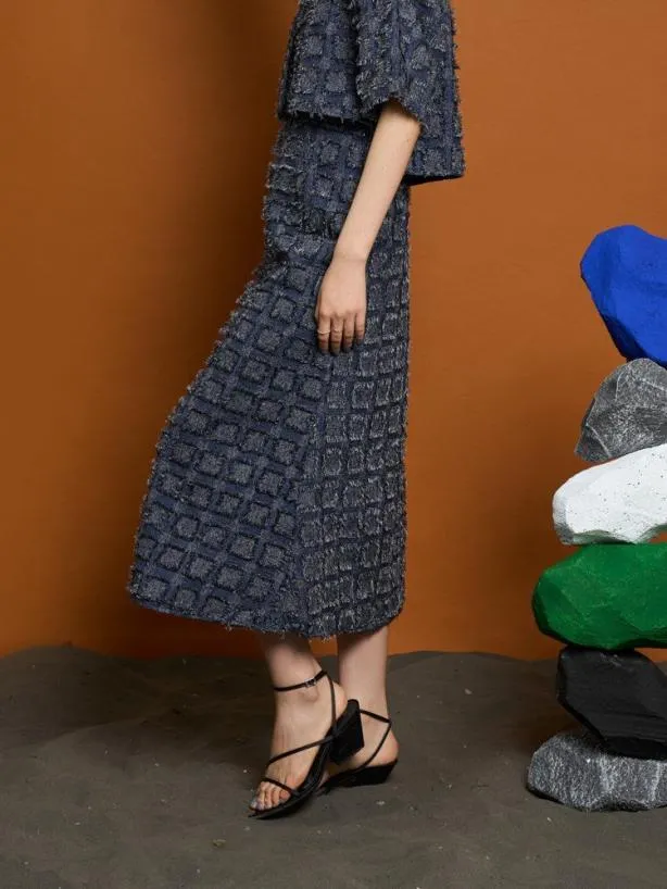 Sister Jane Bottoms Womenswear Ghospell Esther Fray Midi Skirt Aegean Blue
