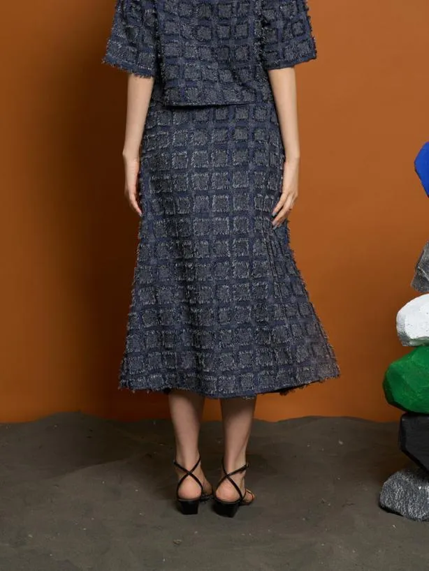 Sister Jane Bottoms Womenswear Ghospell Esther Fray Midi Skirt Aegean Blue