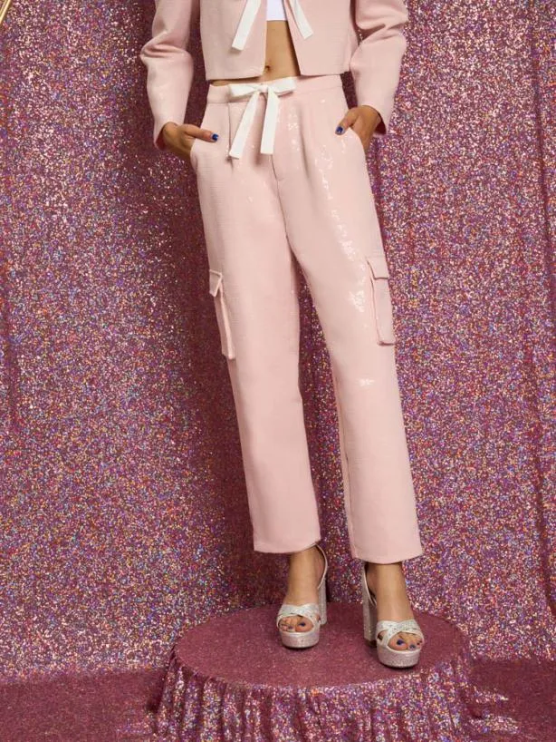 Sister Jane Bottoms Womenswear Headline Sequin Cargo Trousers Pale Pink