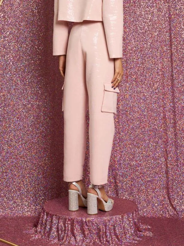 Sister Jane Bottoms Womenswear Headline Sequin Cargo Trousers Pale Pink
